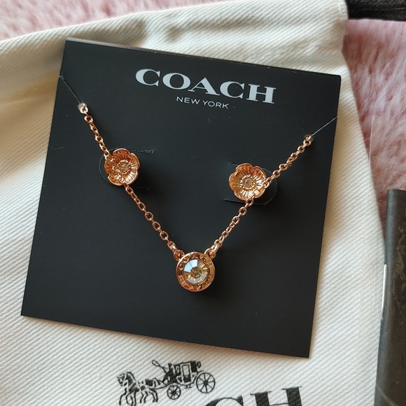 NWT COACH open circle necklace and tea rose earring set - Picture 3 of 8
